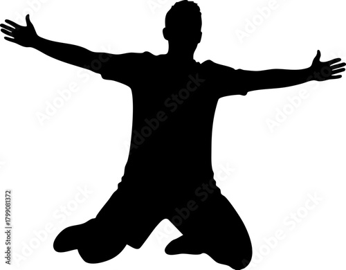 Goal Celebration Silhouette: Kneeling Athlete with Arms Raised in Triumph