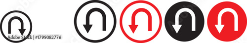 turn Right, Left, U sign set. sharp turn warning. driving navigation icon. Road sign arrow set. go straight, turn left, turn right, u turn direction sign. traffic direction symbol.  Go straight, this 