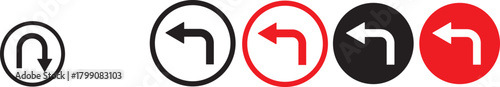 turn Right, Left, U sign set. sharp turn warning. driving navigation icon. Road sign arrow set. go straight, turn left, turn right, u turn direction sign. traffic direction symbol.  Go straight, this 