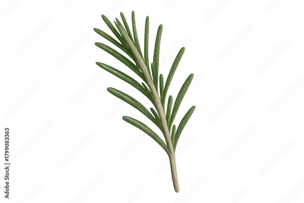 Fototapeta premium Fresh rosemary sprig with green leaves, aromatic herb used in cooking, seasoning, and healthy food
