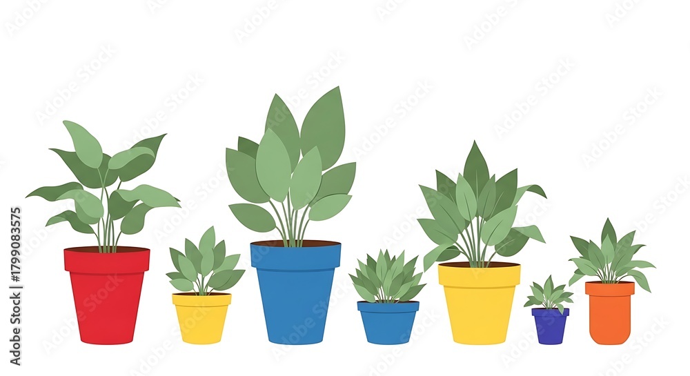 Fototapeta premium Colorful potted plants illustration for home decor and gardening design elements vector graphic art
