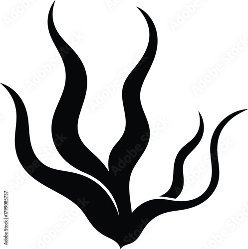 Black Silhouette of Seaweed or Algae Underwater Plant Isolated on White Background.