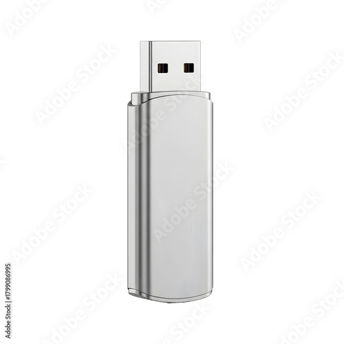 Silver metal usb flash drive mockup front view blank thumb stick memory data storage