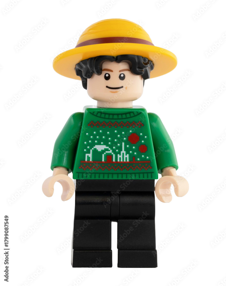Naklejka premium Dortmund - Deutschland 4. November 2025 - Lego Figur Ruffy mit grünem Pullover der Serie One Piece - Studio Aufnahme
