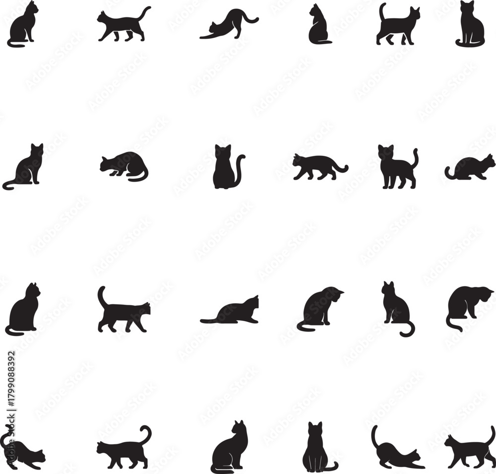 Fototapeta premium Collection of Black Cat Silhouettes in Various Poses