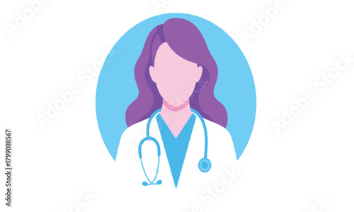 Female Doctor Icon with Stethoscope in Flat Design Vector Illustration