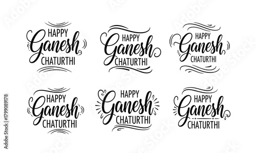 Elegant Happy Ganesh Chaturthi typography variations for festive designs
