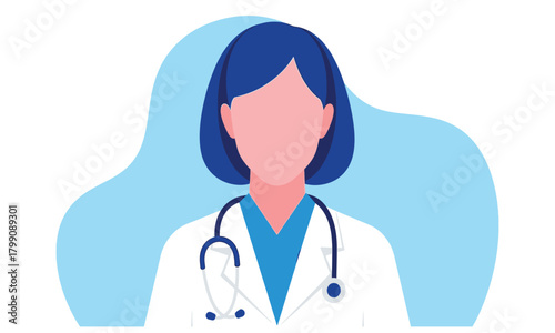 Anonymous female doctor or physician character avatar, a medical professional in a lab coat with a stethoscope for healthcare concepts