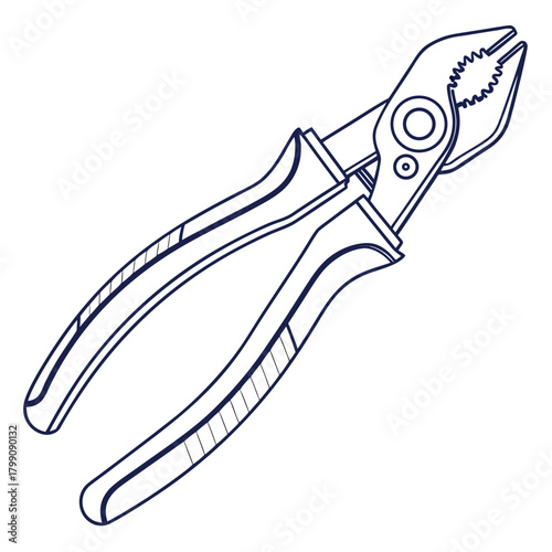A simple outline illustration of a pair of adjustable pliers with serrated jaws and comfortable handles isolated on a white background representing tools and diy