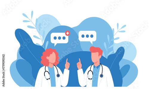 Healthcare professionals communicating virtually, offering online medical consultation and expert advice. Digital health services and doctor-patient interaction