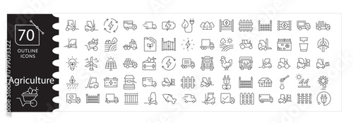 Agriculture Icon Set, Farming, Plant Growth ,Eco Nature Vector Pack, Organic Farming ,Harvest Illustration Bundle ,Seed, Soil, Crop Icons, Farm Equipment ,Ecology Line Icons, Tractor, Garden.