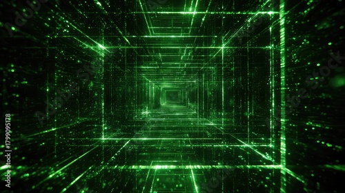 Fototapeta Naklejka Na Ścianę i Meble -  Digital data stream passing through a cyberspace tunnel