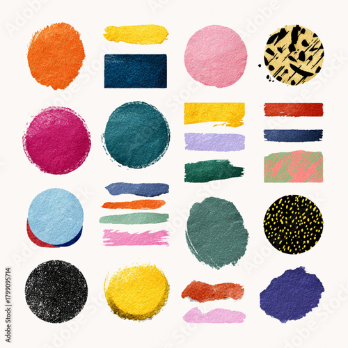 Colorful Retro Abstract Shape Collection with Paper-Cut Geometric Elements and Scribbles