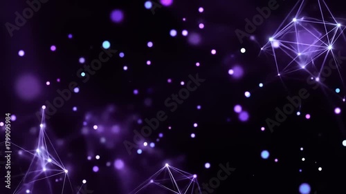 Abstract purple network connections with glowing dots on black background