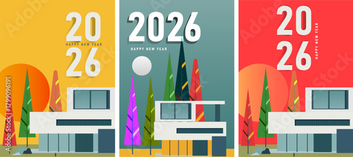 new year abstract set of poster with city