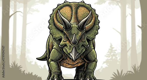 Majestic Triceratops Portrait in Forest Setting, Perfect for Natural History Projects and Dinosaur Enthusiasts, Capturing Prehistoric Wonder