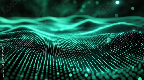 Digital wave particles creating a futuristic data communication background