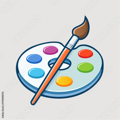 A Vibrant Color Palette with Brush Ready for Artistic Expression on White
