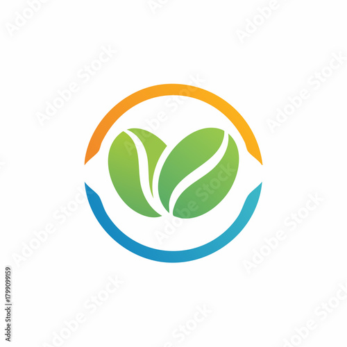 Abstract circular emblem with two coffee beans showcasing organic concept