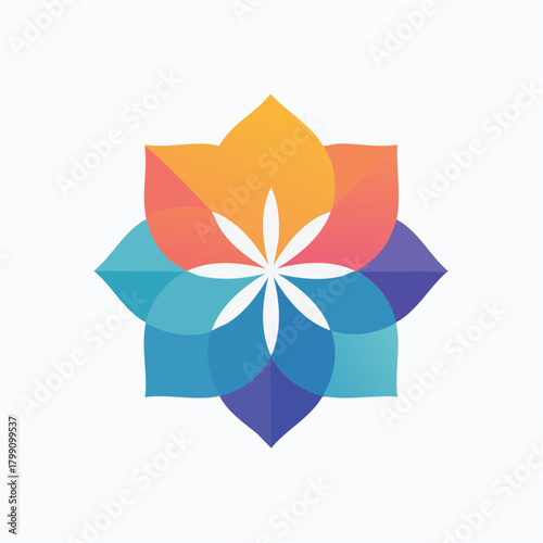 Abstract floral symbol with vibrant layered petals, suggesting growth and harmony