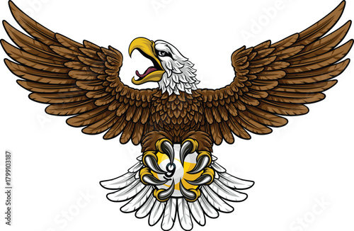 Eagle nine ball pool billiards sports mascot holding a 9 ball cartoon illustration