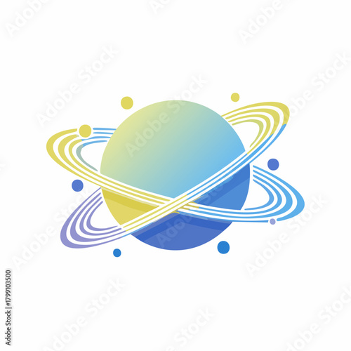 Abstract orbital design with celestial planet and cosmic ring representation