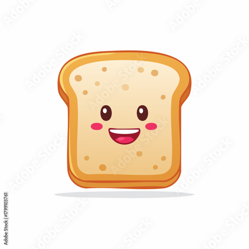 Adorable cartoon slice of bread with a happy expression on white background