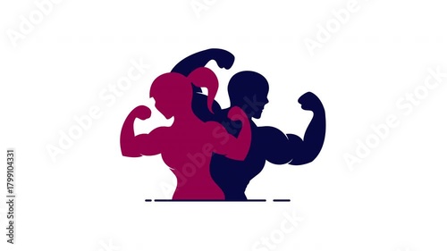 Animation silhouettes of a muscular woman and man