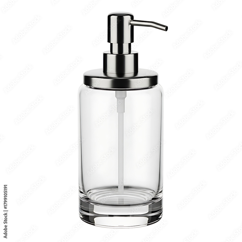 Fototapeta premium Modern clear glass soap dispenser with chrome pump