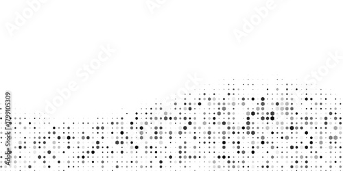 Hexagon halftone gradient texture. Abstract black grunge background. Geometric retro halftone tech overlay. Fading wavy hexagonal pattern backdrop. Vector vanishing honeycomb grunge bitmap wallpaper
