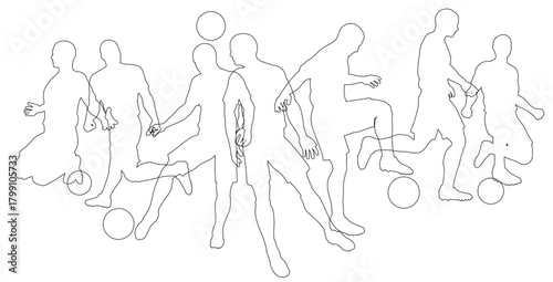 Silhouette soccer football player set. Active sports people healthy players fitness silhouettes concept.