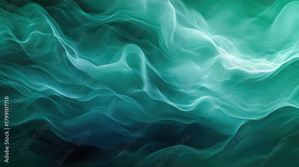 Obraz premium Flowing teal digital mesh wave background texture
