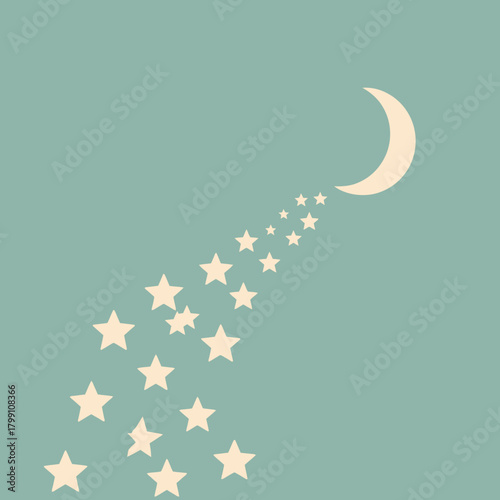 Crescent moon and stars on blue background. Celestial vector illustration. Space concept.
