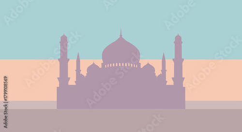 Silhouette of the taj mahal in pastel colors. Indian architecture landmark design.