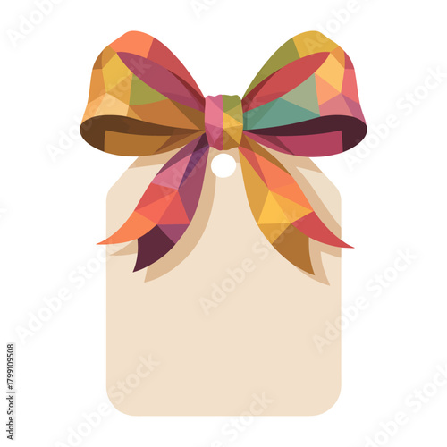 stylized gift tag with polygonal ribbon in vibrant colors free space