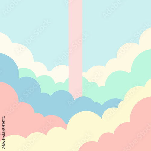 Colorful pastel clouds background with pink light beam. Dreamy and fantasy concept.
