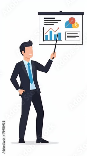 Man in Suit Presents Growth Chart on Whiteboard