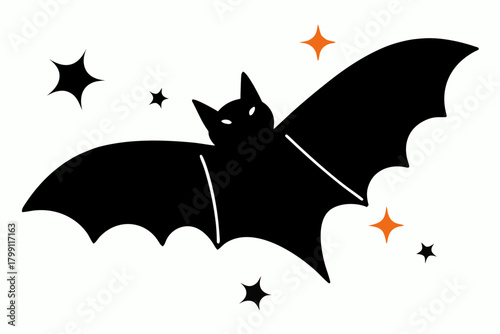 Halloween Bat Silhouette with Sparking Stars - Spooky Vector Graphic