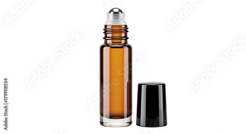 Essential oil roller bottle in amber glass with black cap  