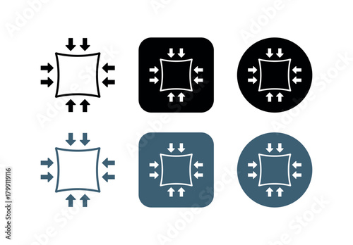 Compact Size Icon, Minimal Inward Arrows Compression Symbol on Transparent Background