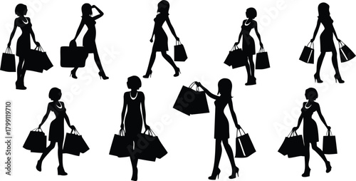 Shopping Woman Silhouette Vector Set – Fashion Retail Shoppers