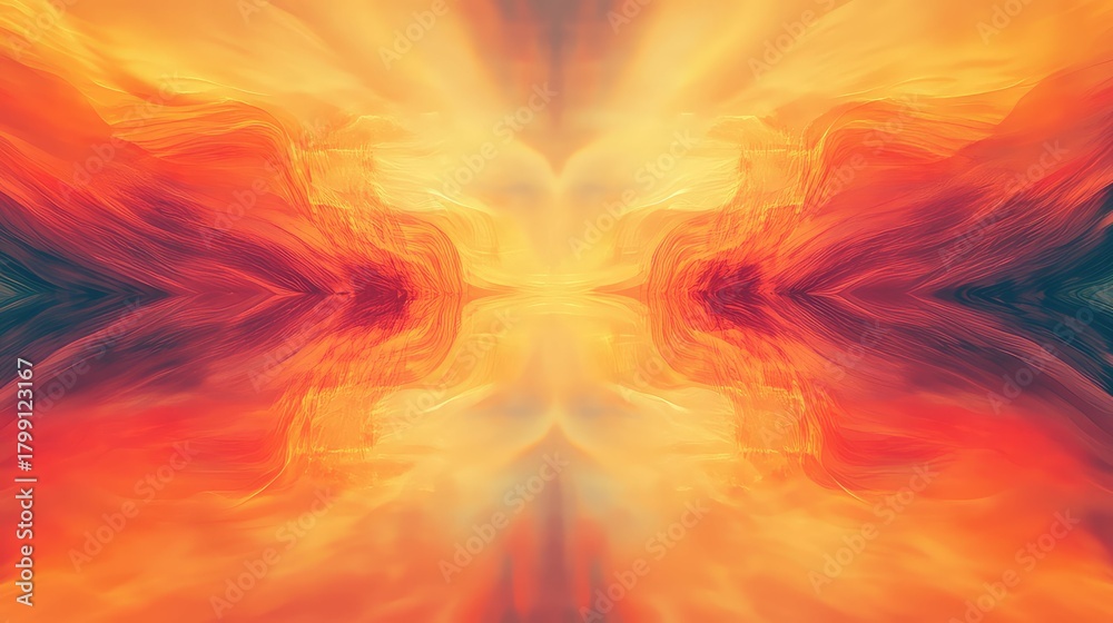 Fototapeta premium Abstract fire energy symmetrical red orange yellow light