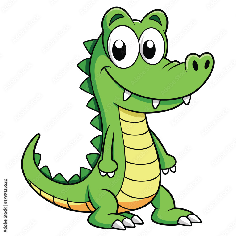 Fototapeta premium Cartoon Alligator Green Reptile on White Background