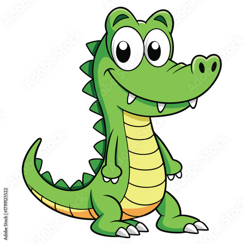 Cartoon Alligator Green Reptile on White Background