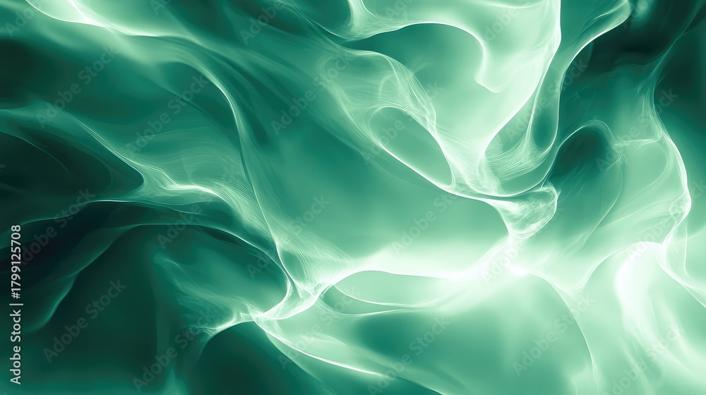 Obraz premium Glowing green ethereal smoke creating abstract fluid forms