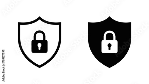 Security shield icon with padlock, representing data protection, cyber privacy, internet safety, and digital defense