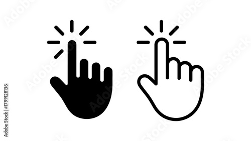 Pointer click hand icon set for web and mobile interfaces, user experience design and digital interaction symbols.