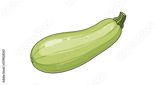 A light green zucchini with a stem is isolated on a white background.