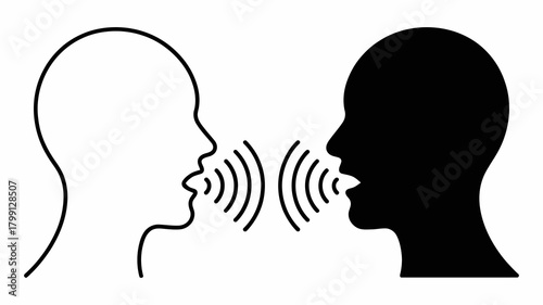 Outline and silhouette of human heads communicating with speech bubbles. concept of dialogue, discussion, and social interaction.