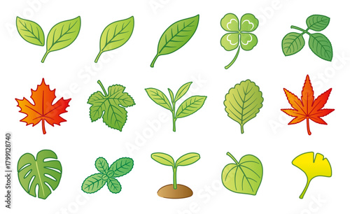 葉っぱ　葉　アイコン　イラストセット